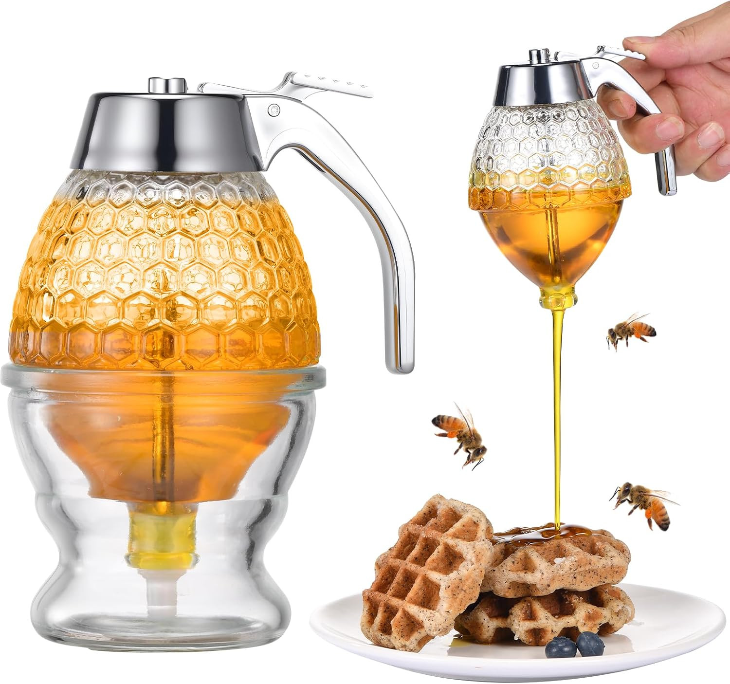 Honey Dispenser with Stand, 8Oz Honey Dispenser No Drip Glass Honey Dispenser with Stand, 8Oz Honey Dispenser No Drip Glass