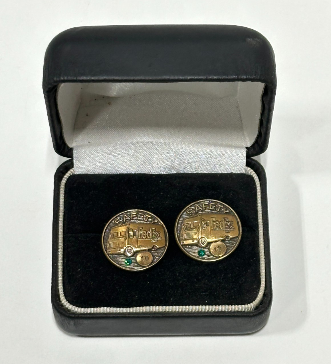 Vtg FedEx Ground Safety 10 & 12 Year Service Award With Green Gem collectible