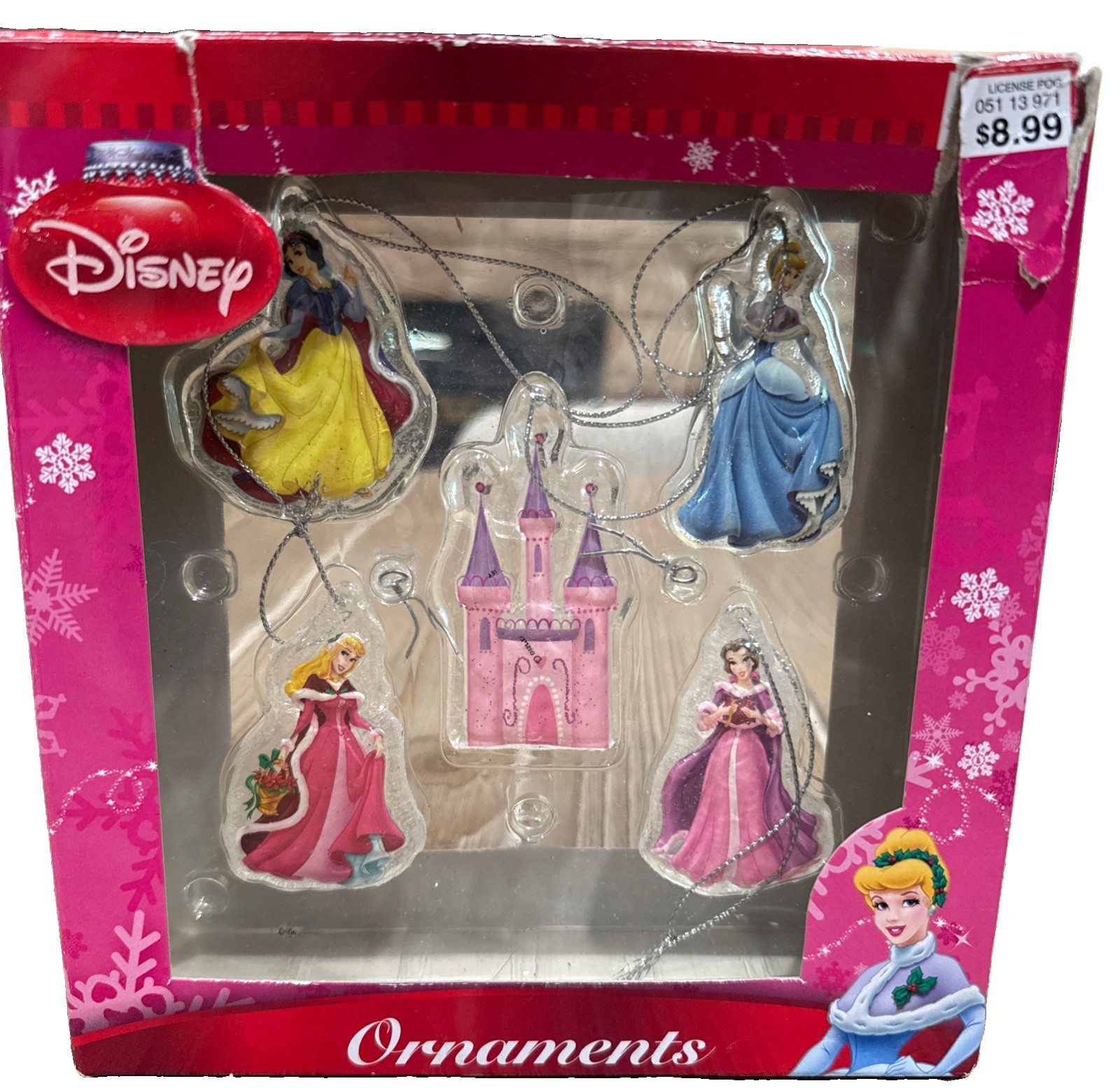 Retired Disney Princess Holiday Ornament Set 5 Pc Cinderella Belle Aurora Castle