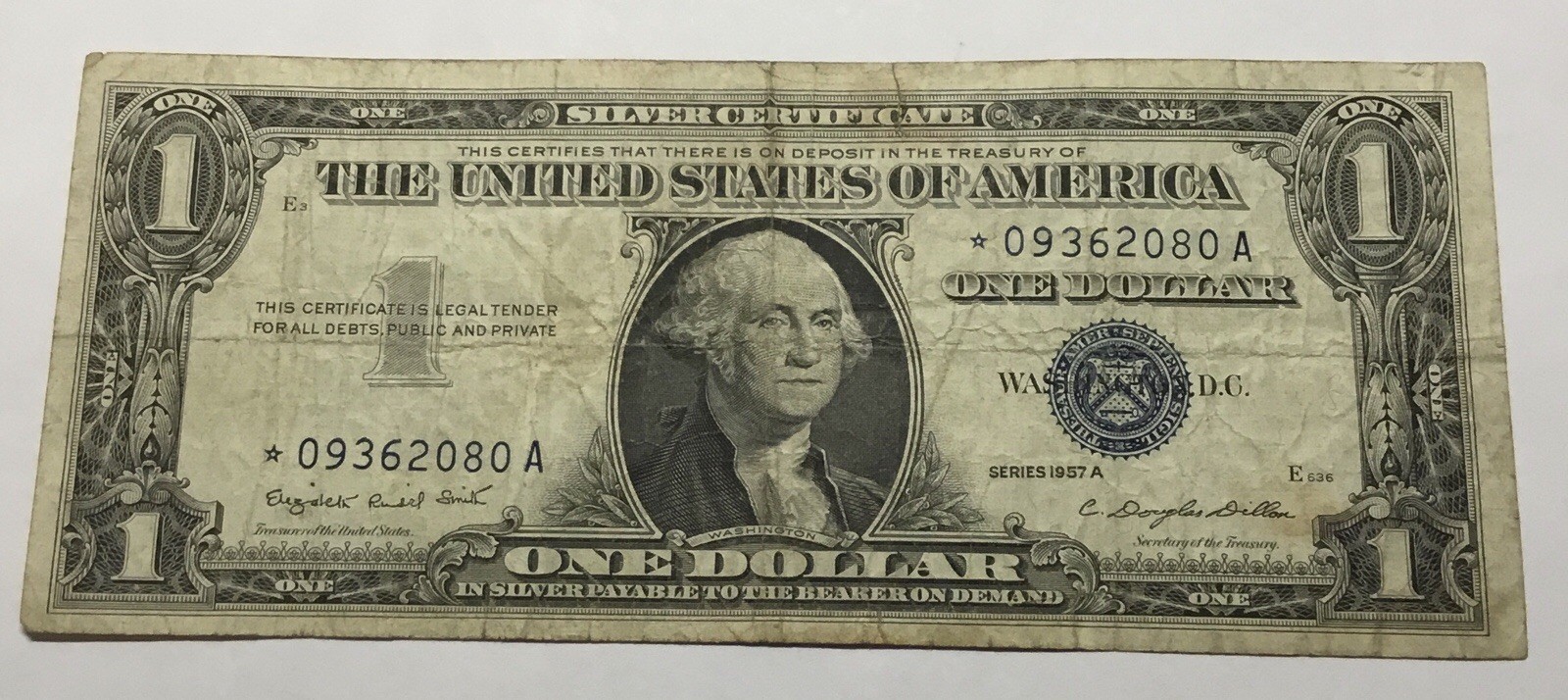 1957 A Silver Certificate Star Note, VG+ Condition, no holes or tears