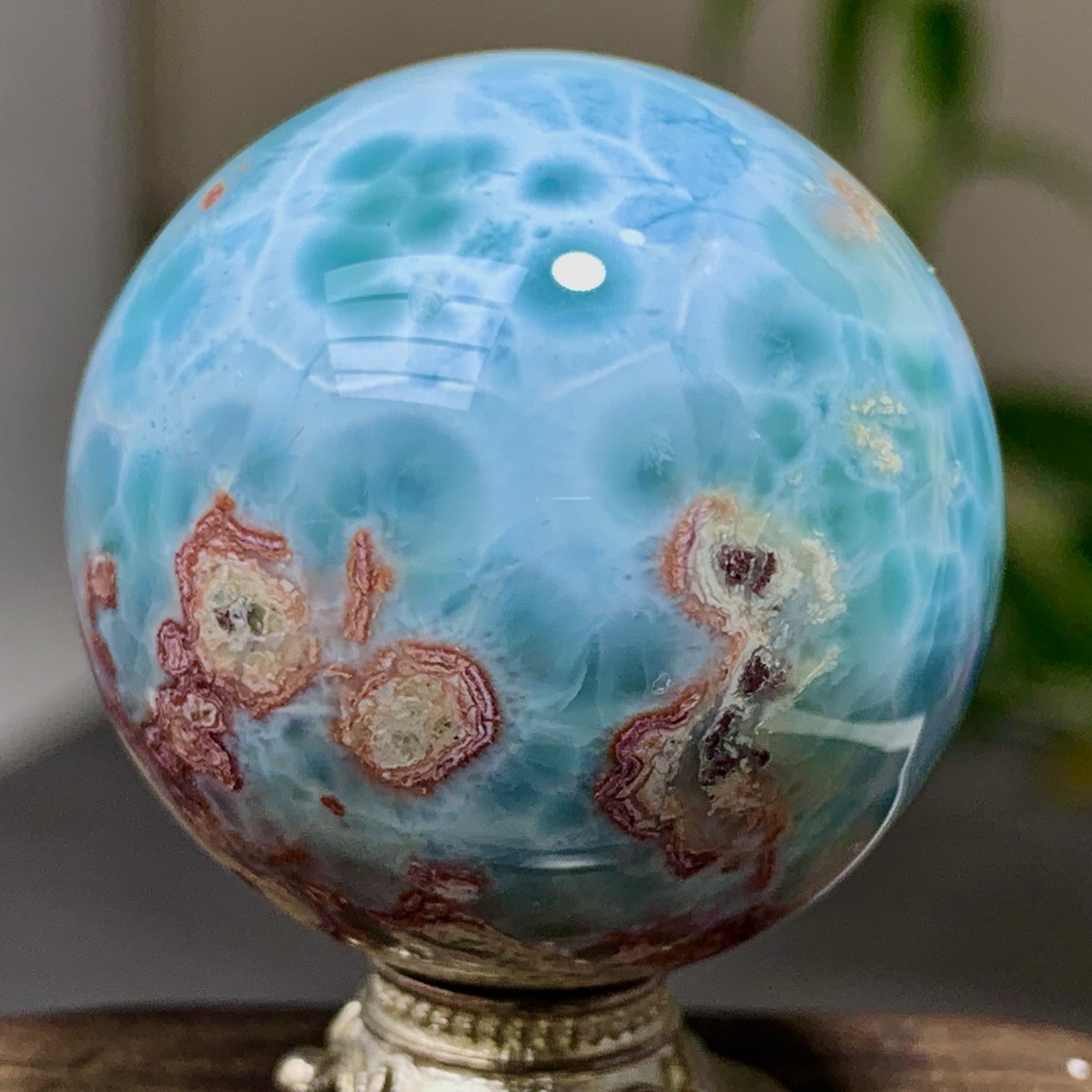 62G Natural larimar Gorgeous rough Crystal Sphere Ball Healing