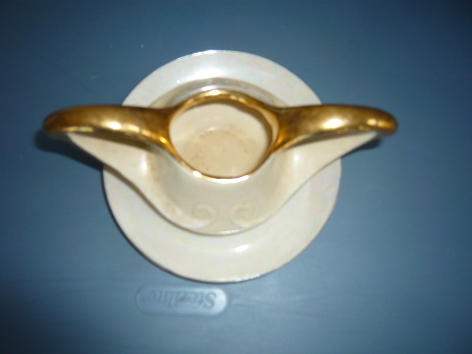 Vintage Pearl China Co Sugar Bowl & Saucer Iridescent White Gold Trim