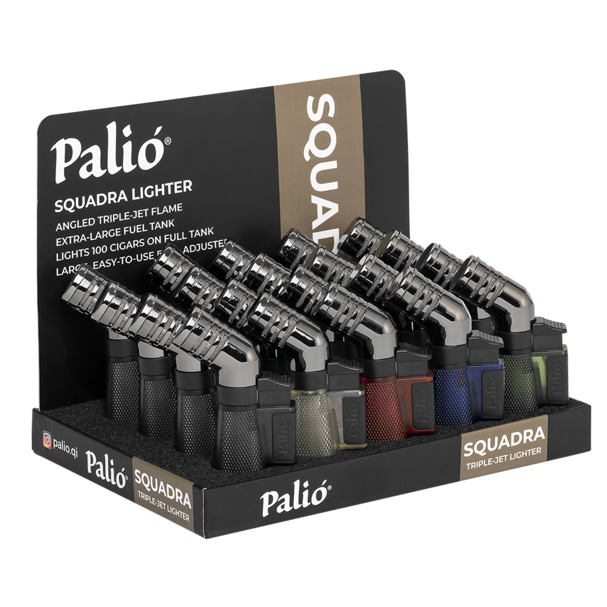 Palio Squadra Lighters Assorted Colors (Black, Clear, Red, Blue & Green), 20