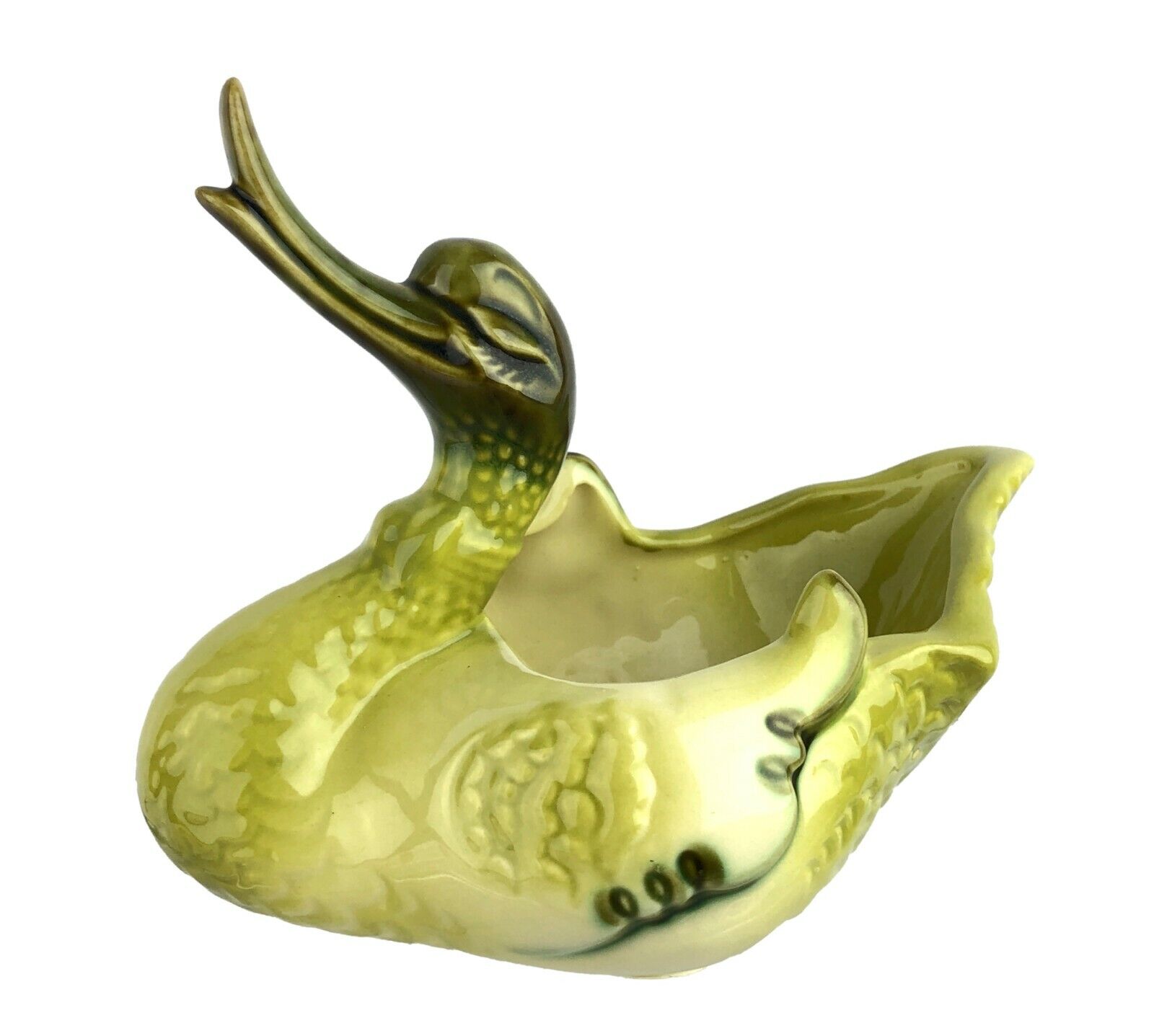 Vtg 1950\'s HULL POTTERY USA Chartreuse Green #80 Swan Duck Planter Candy Dish