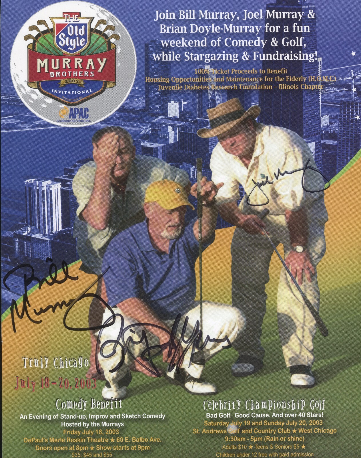 Bill Murray x3 ~ Signed Autographed Murray Brothers 2003 Golf Poster ~ PSA DNA