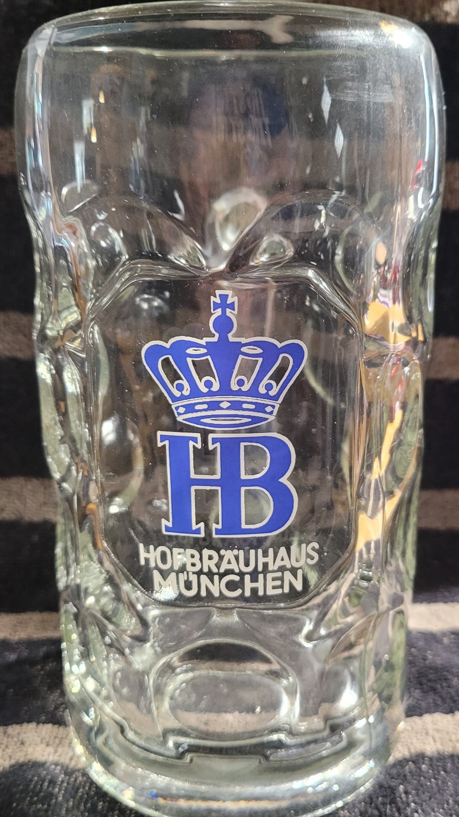 1 Liter Hofbräuhaus München clear glass dimple beer stein