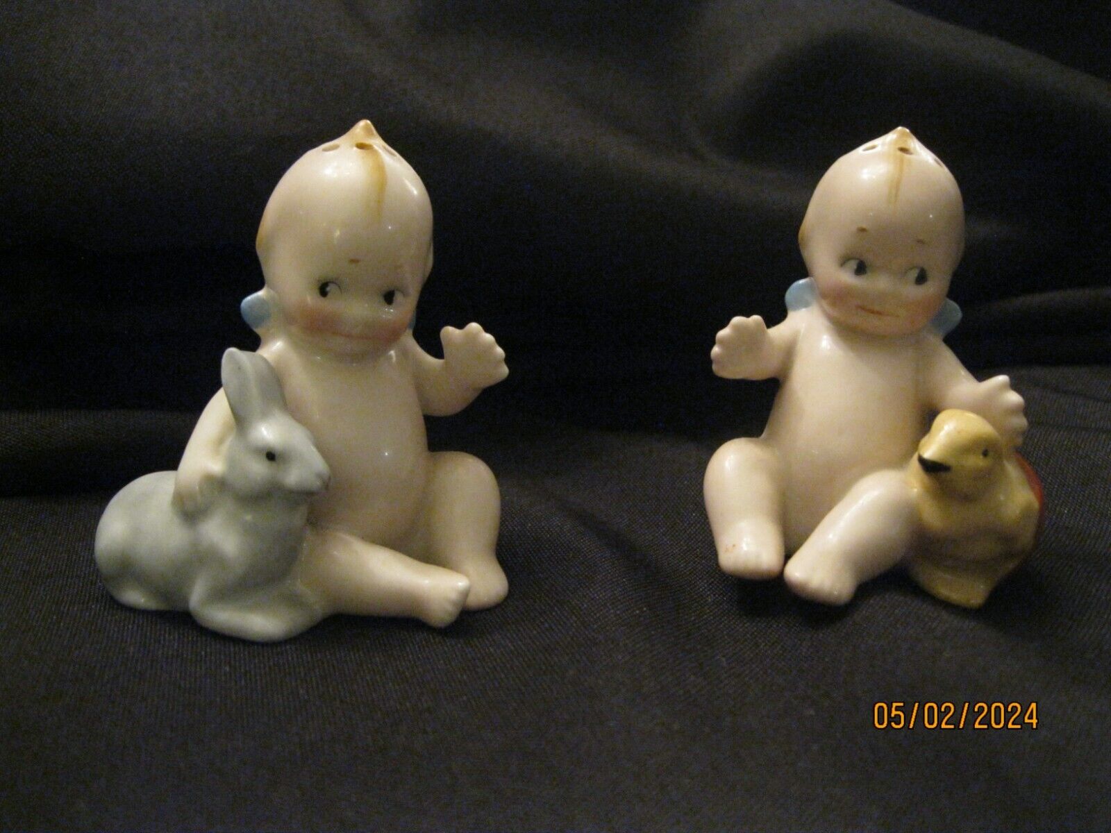 ROSE O'NEILL GERMAN KEWPIE RABBIT AND CHICK SALT AND PEPPER SHAKERS