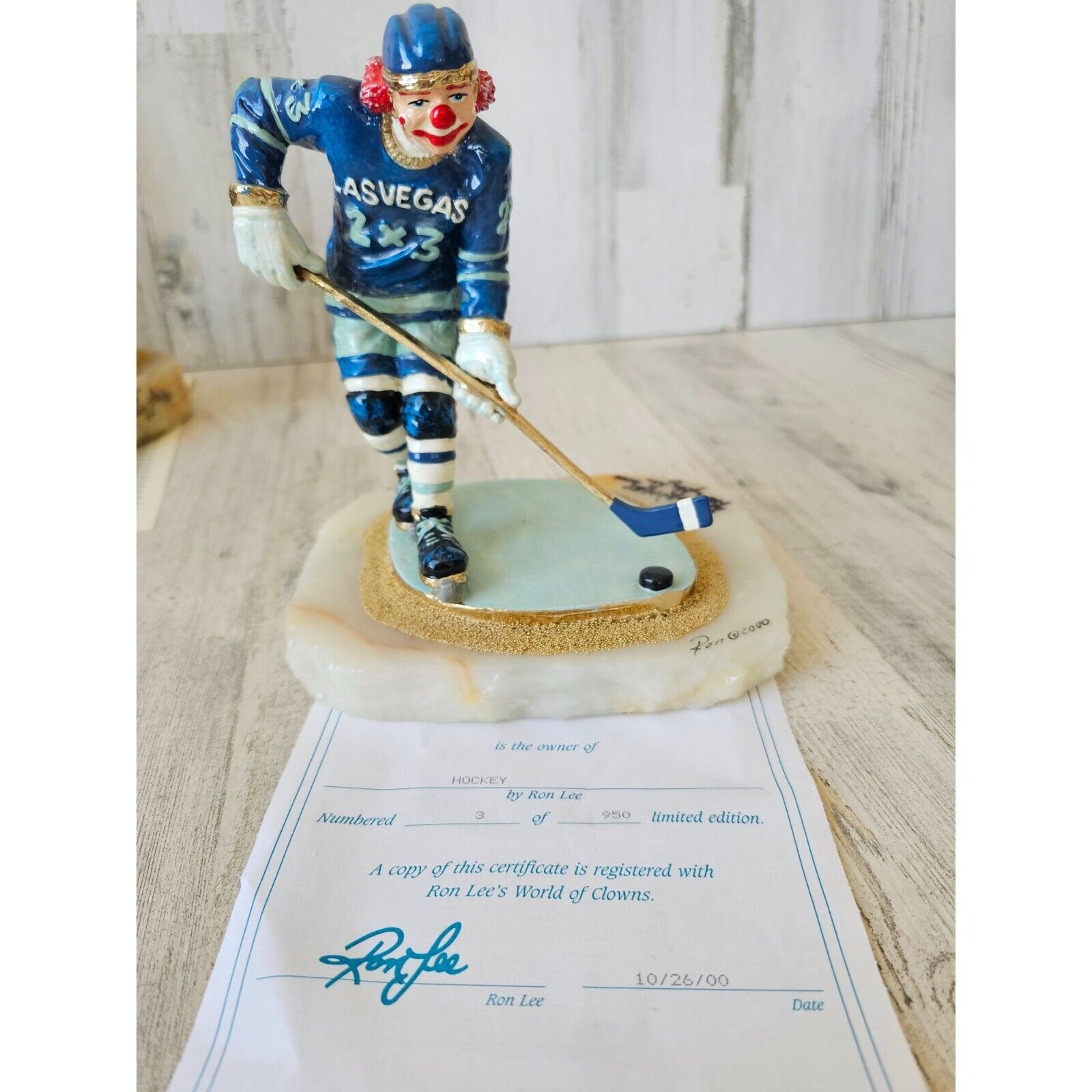 Ron Lee clown hockey player vintage limited 2000 gold figurine statue three of 9