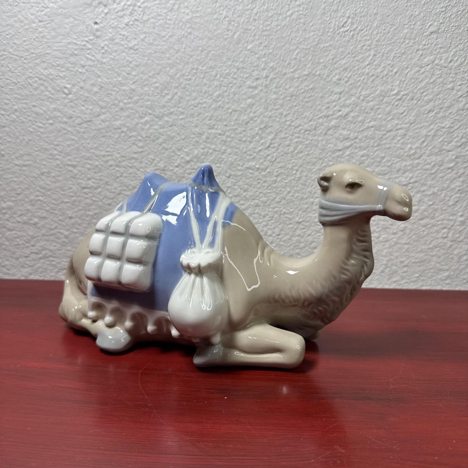 Vintage Mirmasu Ceramic Camel Figurine Blue White Beige Pack Animal Home Decor