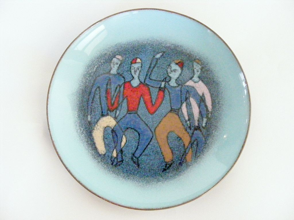 MCM Ellamarie & Jackson Woolley Enamel on Copper Dancers Plate #1261