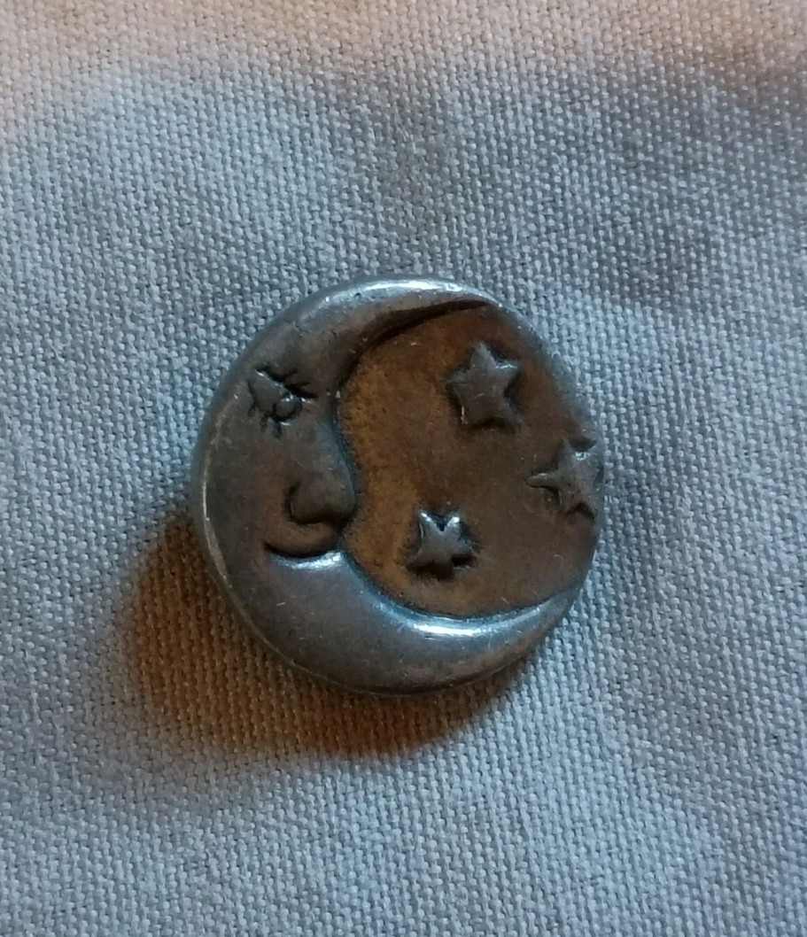 Vintage Danforth 1984 Man In The Moon And Stars Pewter Button.