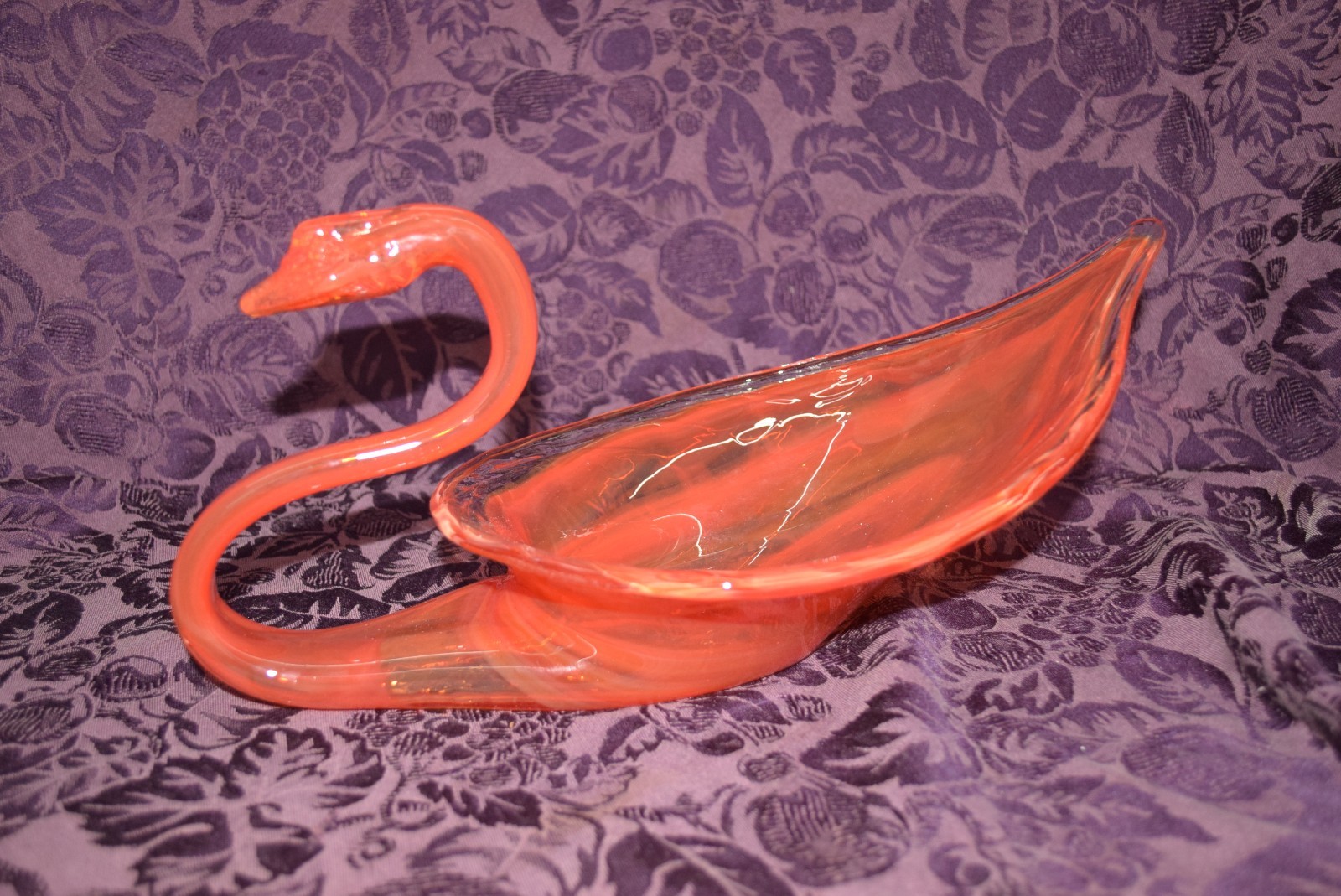 Ozark Art Glass Swan Oklahoma Arklahoma Art Centerpiece Serving Dish Orange