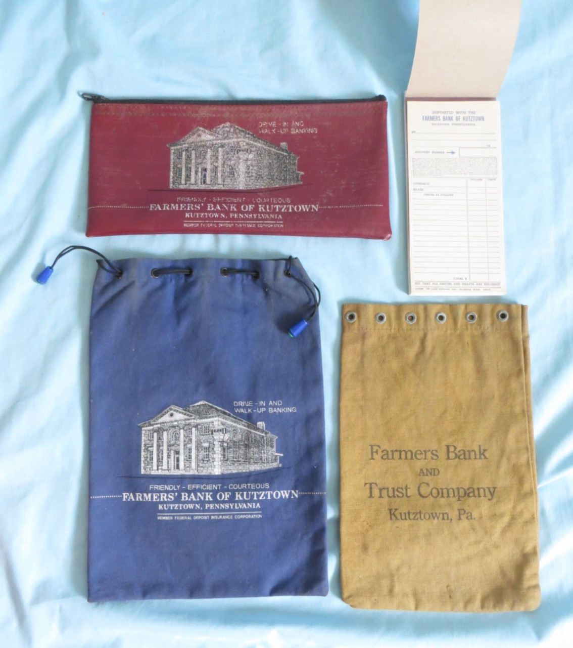 Vintage Farmers Bank Kutztown PA Money / Cash Bags & Deposit Slips - Lot of 4