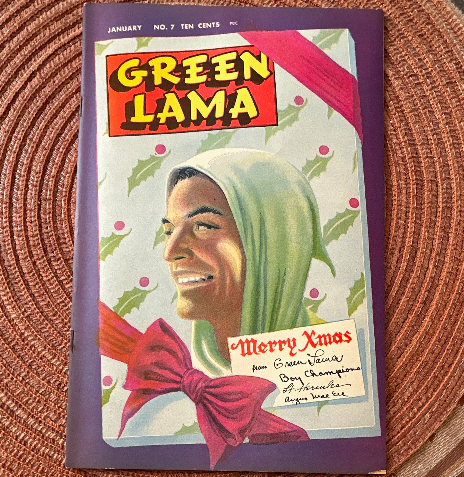 Green Lama #7 January Golden Age “Home From the Wars” Merry Xmas Cover Ad