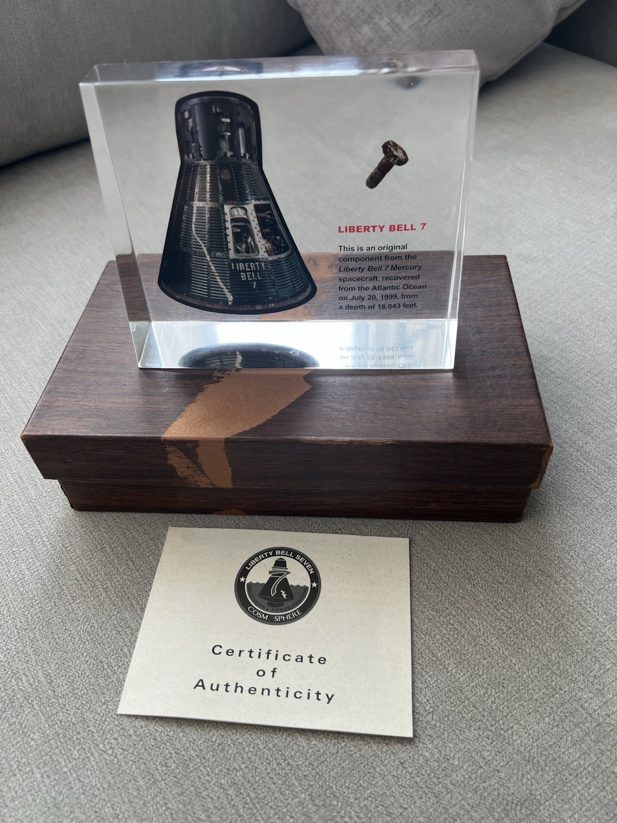 Liberty Bell 7 Genuine Flown Bolt In Lucite With COA , NASA , Space Exploration 