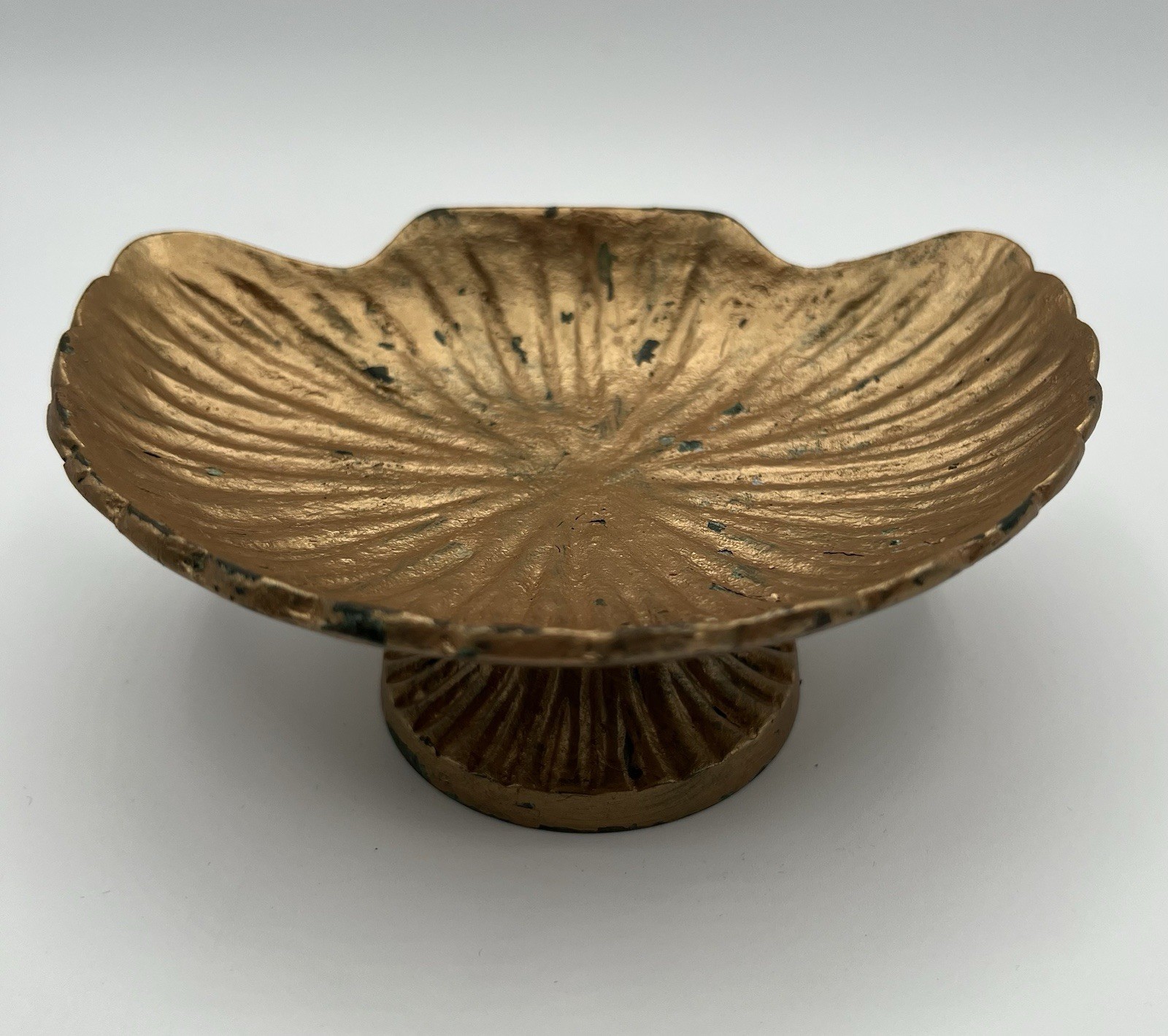 Vtg Brass Scallop Shell Pedestal Dish Soap Holder Trinket Tray MCM