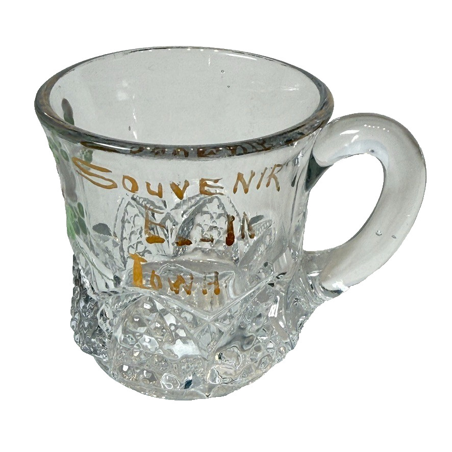 ELVIRA IA IOWA Antique Depression Glass Souvenir TRINKET CUP MUG ELVIRA IA IOWA Antique Depression Glass Souvenir TRINKET CUP MUG