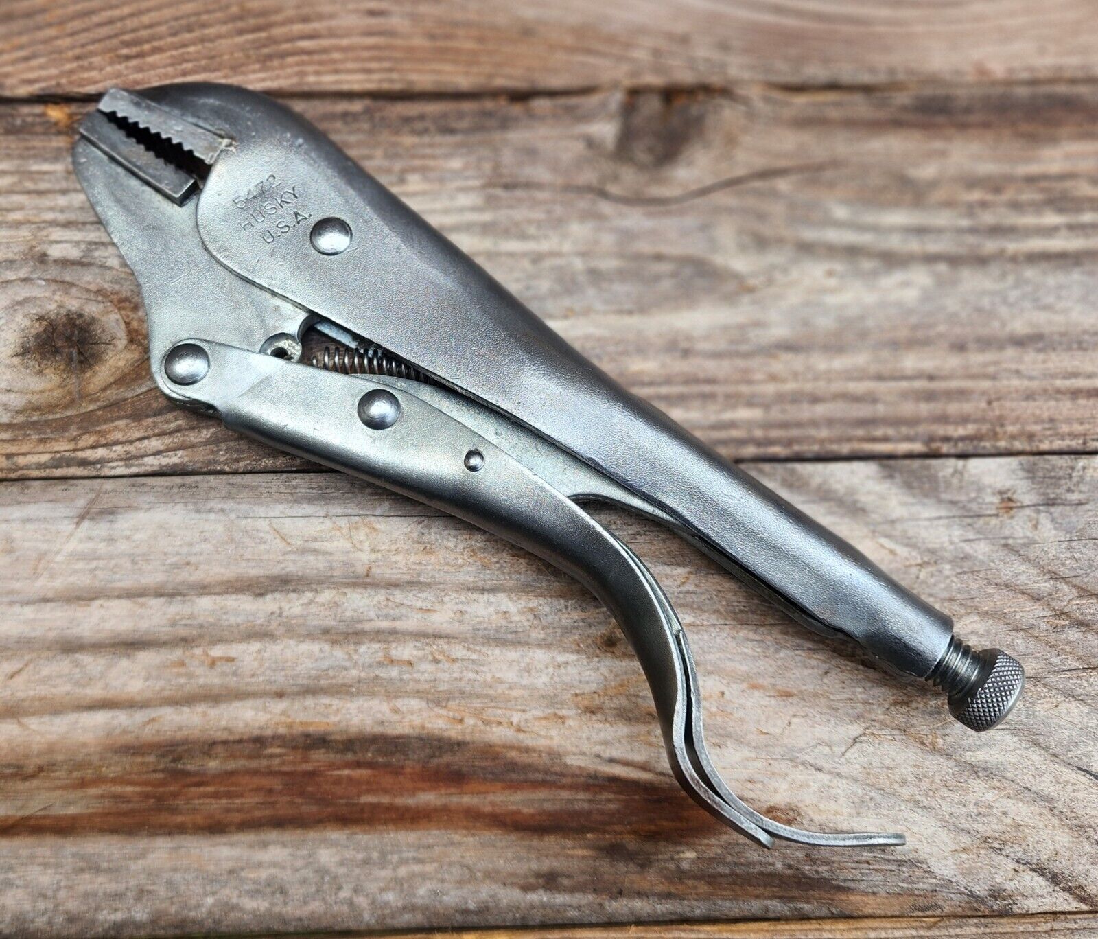 Vintage Husky 5472 Locking Pliers w/ Curved Handle - USA Made Vise Grips