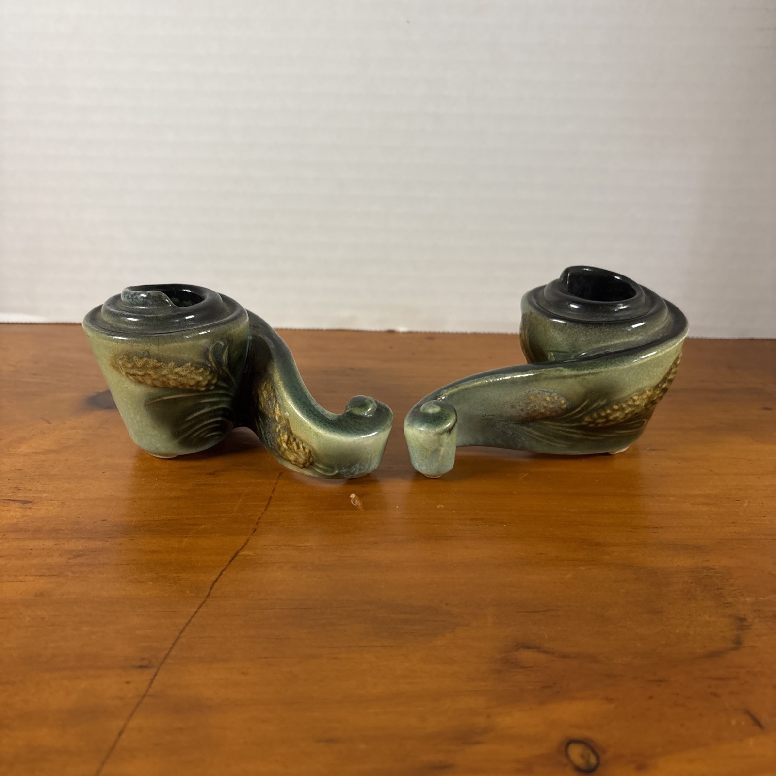 Vintage Hull MCM Parchment & Pine Candle Holders