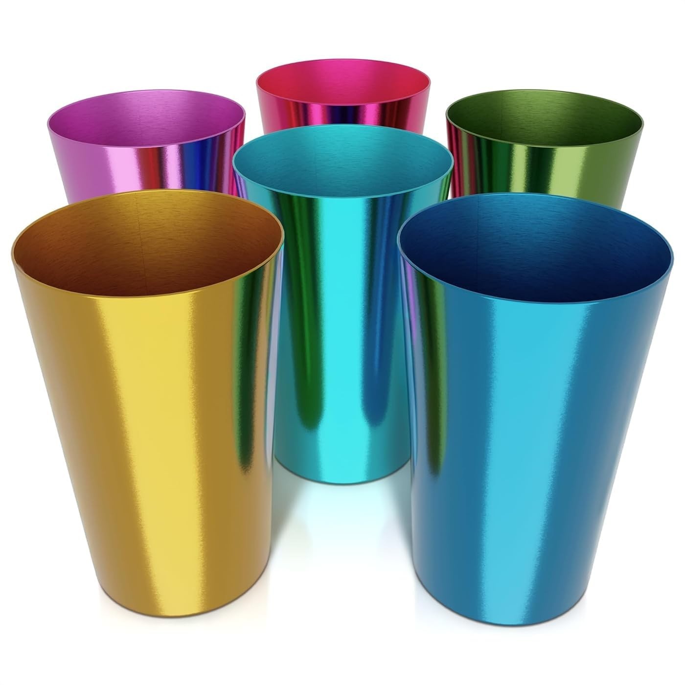 15 oz Aluminum Cups Set of 6 - Retro Metal Drinking Tumblers, Durable & Stylish