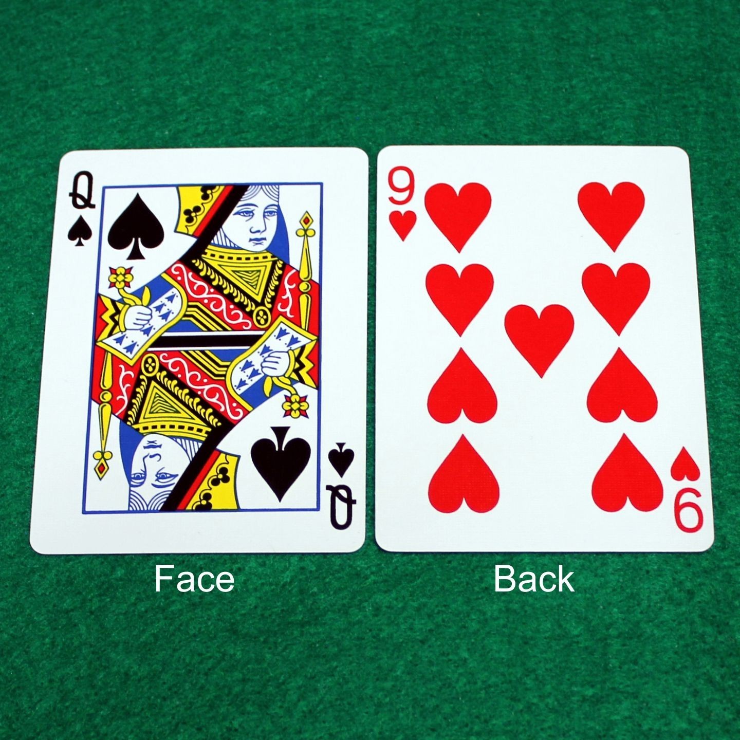 Queen of Spades / 9 of Hearts - Double Face, Bicycle Printed Gaff Card Queen of Spades / 9 of Hearts - Double Face, Bicycle Printed Gaff Card