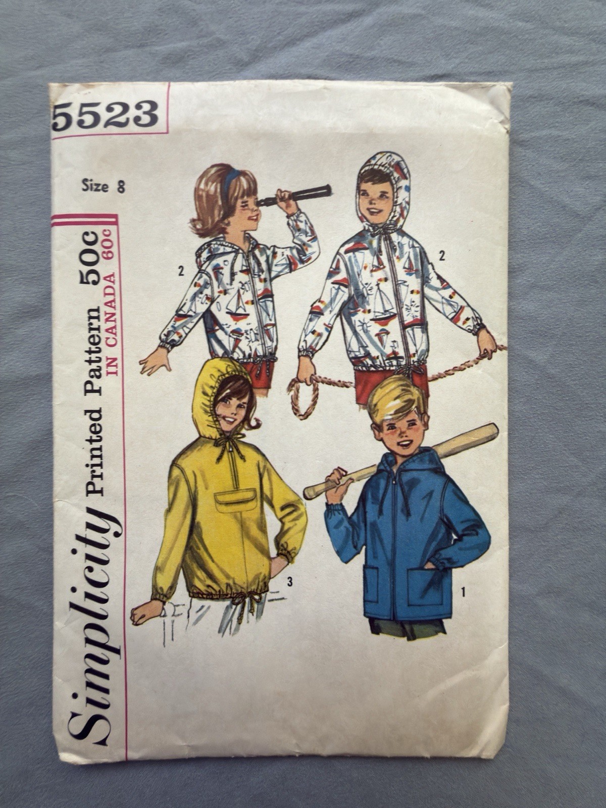 Vintage 1964 Simplicity 5523 Sewing Pattern Childrens Hooded Jacket Size 8 UNCUT