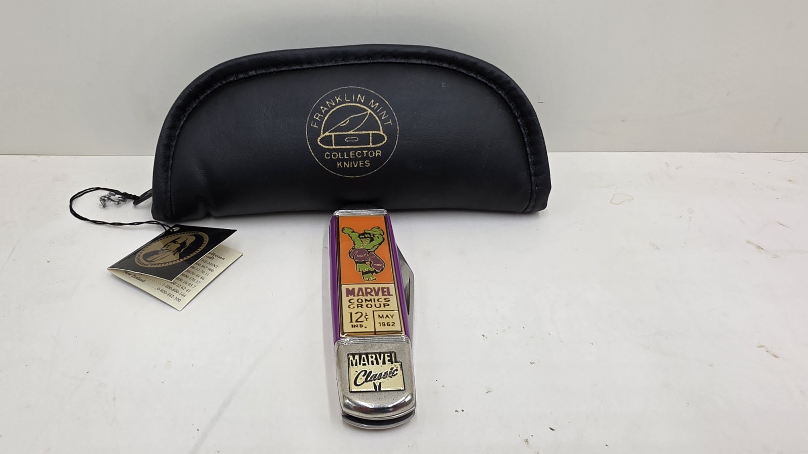 The Incredible Hulk  Franklin Mint Marvel Pocket Knife with Pouch & Tag 