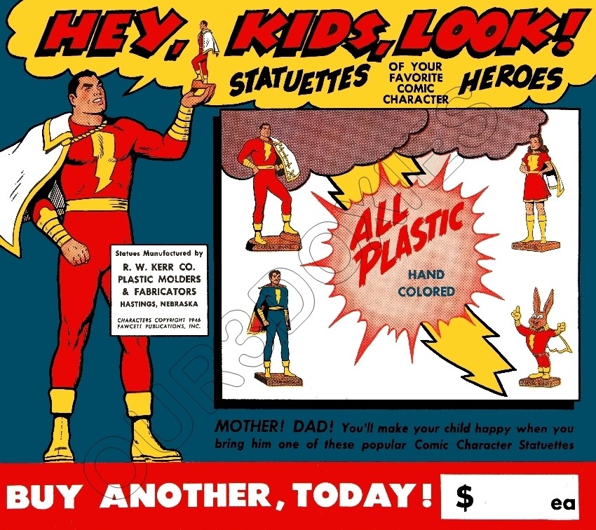 1946 Captain Marvel Statuettes Store Counter Standup Sign Reprint Kerr Statue
