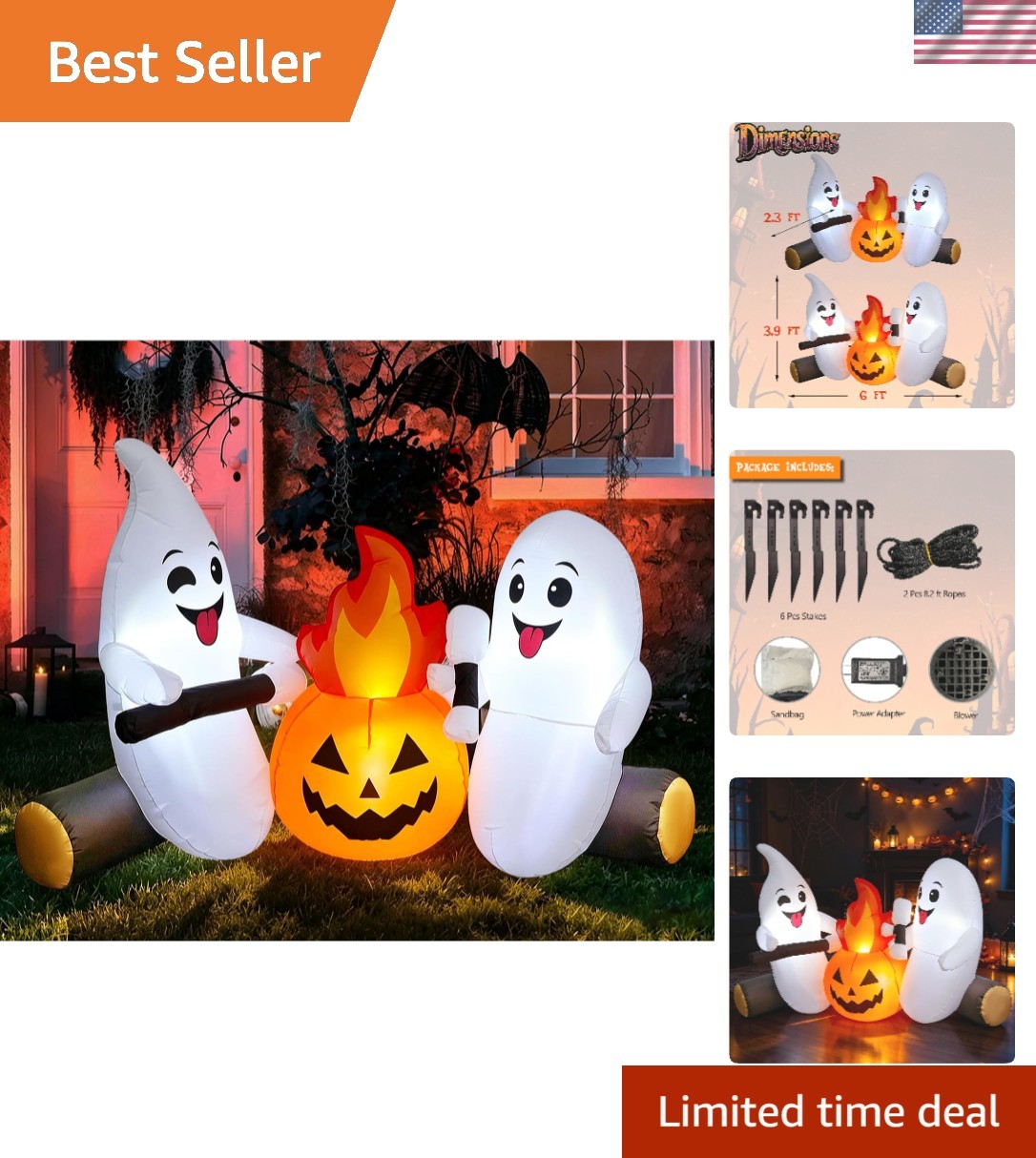 Weatherproof 6ft Halloween Ghost Inflatable - Perfect for Indoor and Outdoor Use