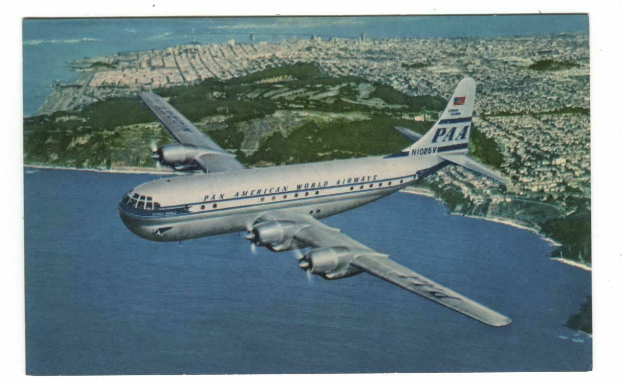 Postcard Airplane Pan American World Airways Double Decked Strato Clippers 