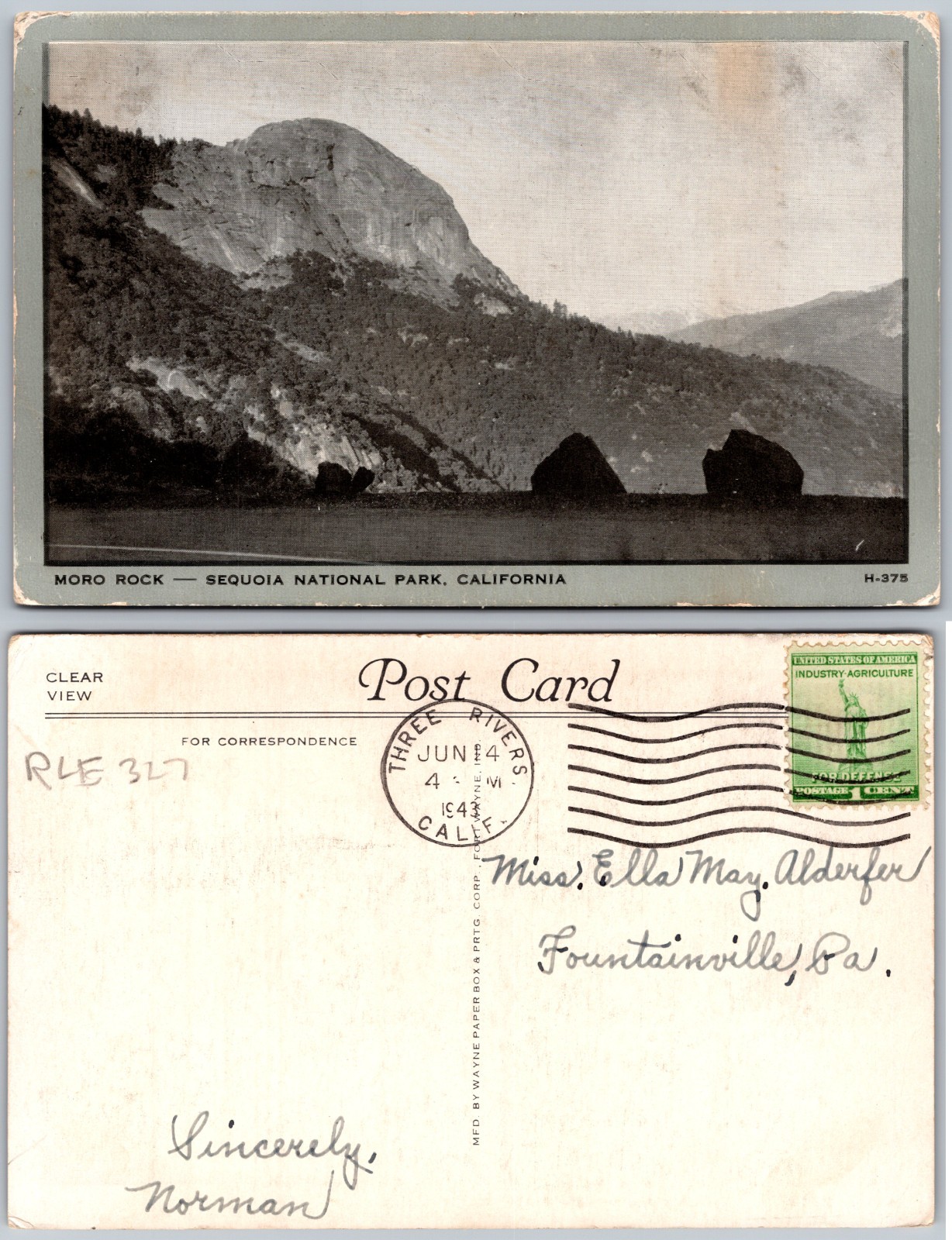 RPPC Moro Rock Granite Dome Forest Hills Lake Photo Postcard