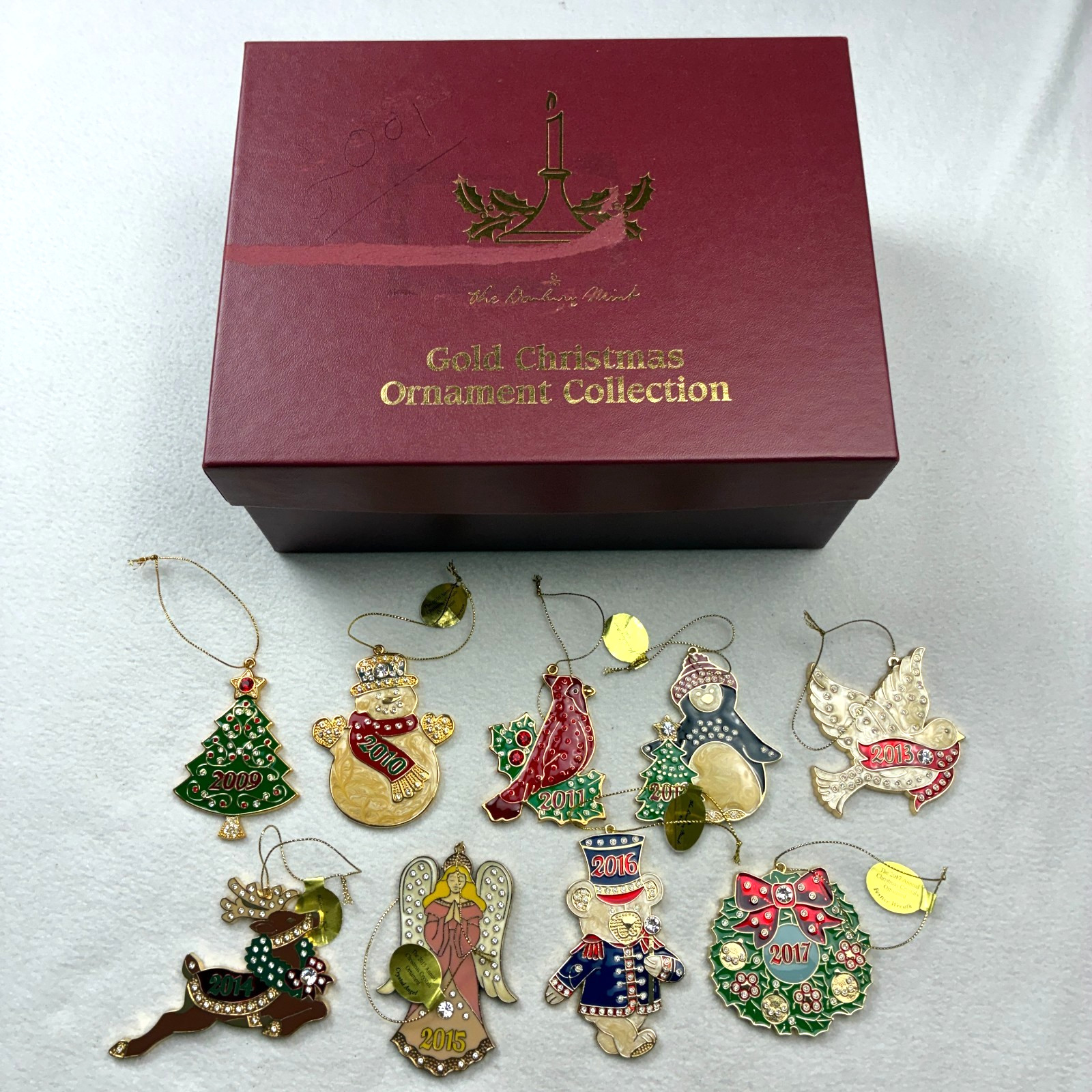 Set of 9 Danbury Mint Annual Christmas Crystals Ornaments 2009-2017 w/ Box