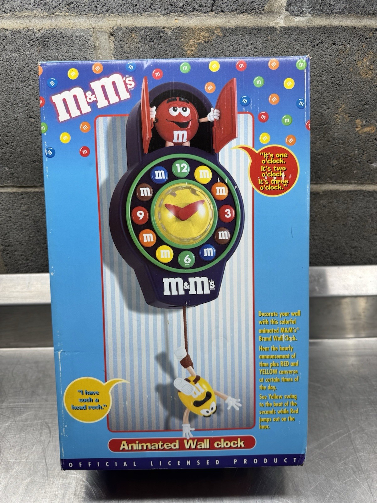 M&M's Animated Wall Clock With Pendulum - New in Box Yellow & Red M&M Rare