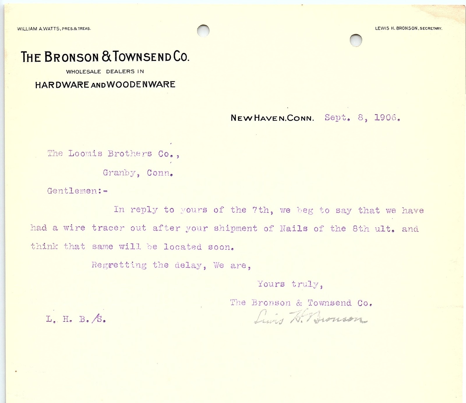 1906 New Haven CT Hardware & Woodenware Letter