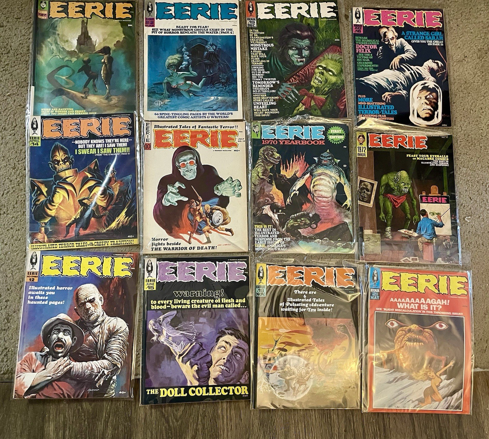 Eerie Illustrated Horror & Monster Comics Magazine Lot + 1970 Yearbook