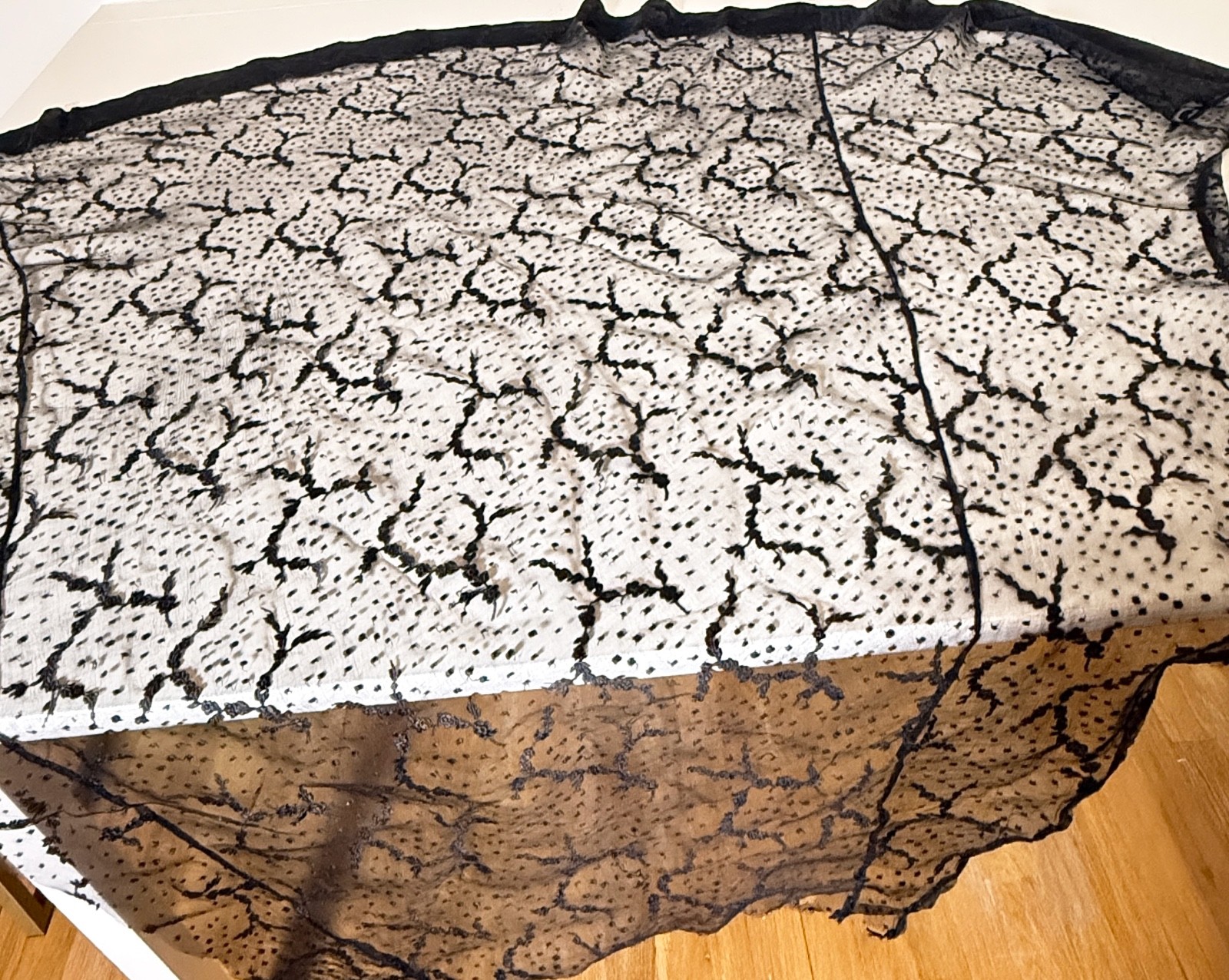 Antique 19th Century Embroidered Black Silk Organza Fragment B183c Antique 19th Century Embroidered Black Silk Organza Fragment B183c