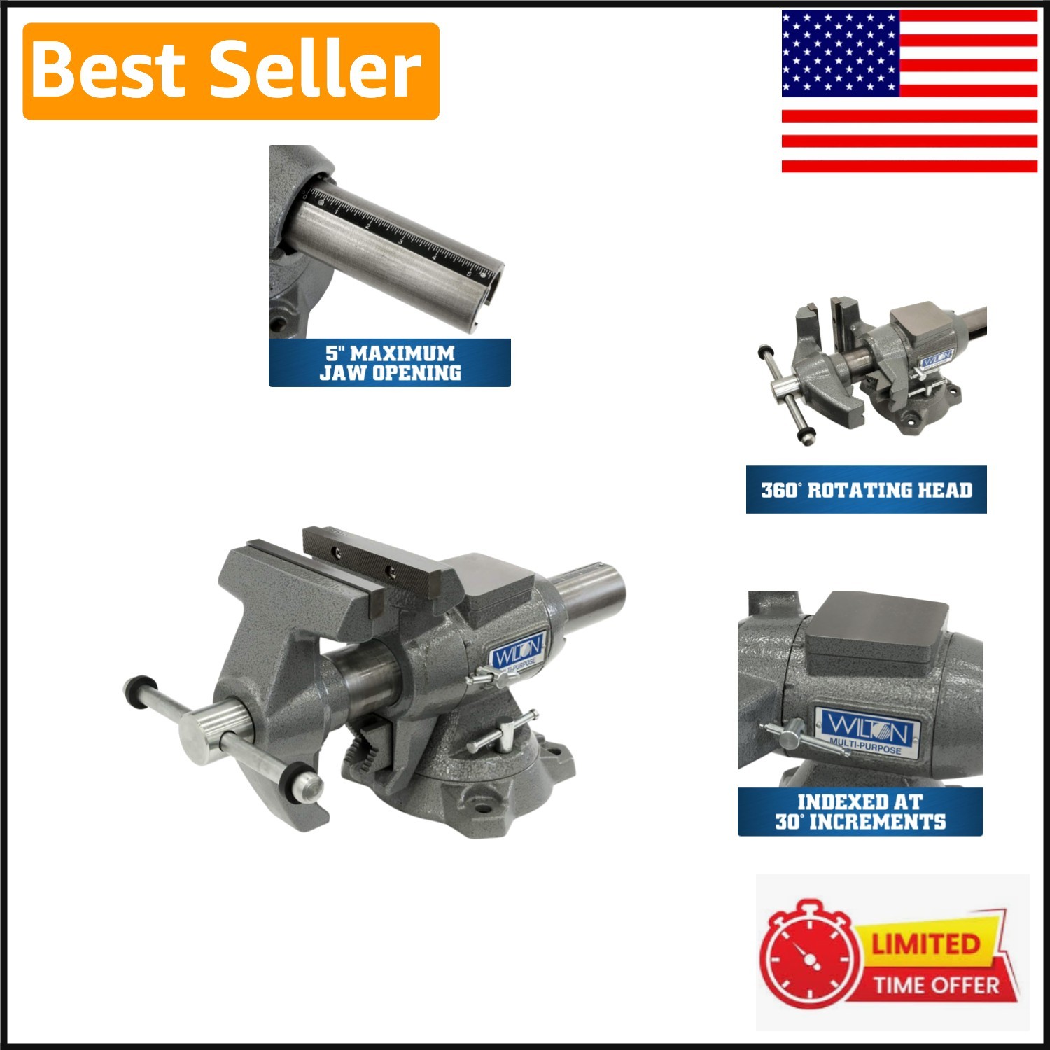 Durable Utility Bench Vise with 5-Inch Max Jaw Opening and Replaceable Jaws