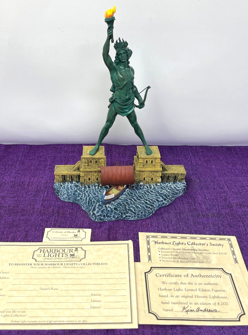 HARBOUR LIGHTS COLOSSUS OF RHODES #661 LIGHTHOUSE FIGURINE COA BOX