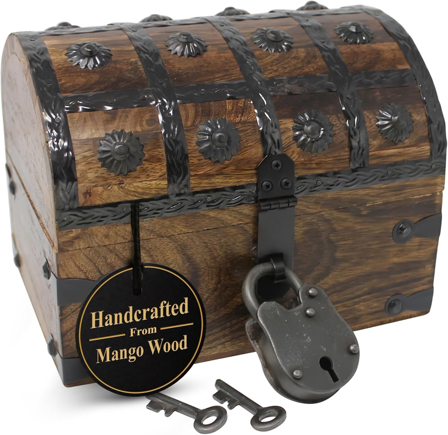 Wooden Treasure Chest with Lock Large Decorative Pirate Storage Box Wooden Treasure Chest with Lock Large Decorative Pirate Storage Box