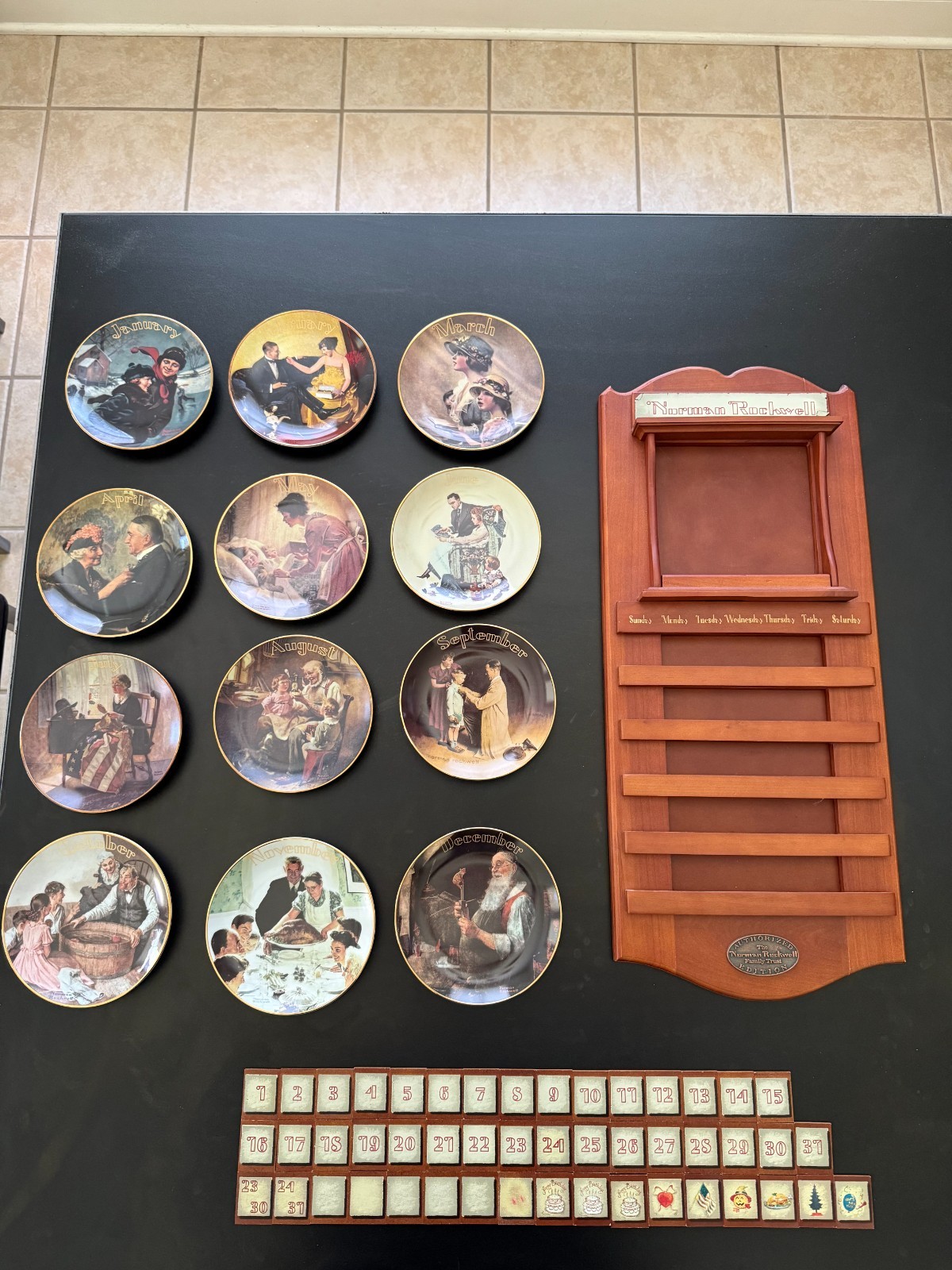 Norman Rockwell Vintage Perpetual Calendar Full Set with Plates and Tiles