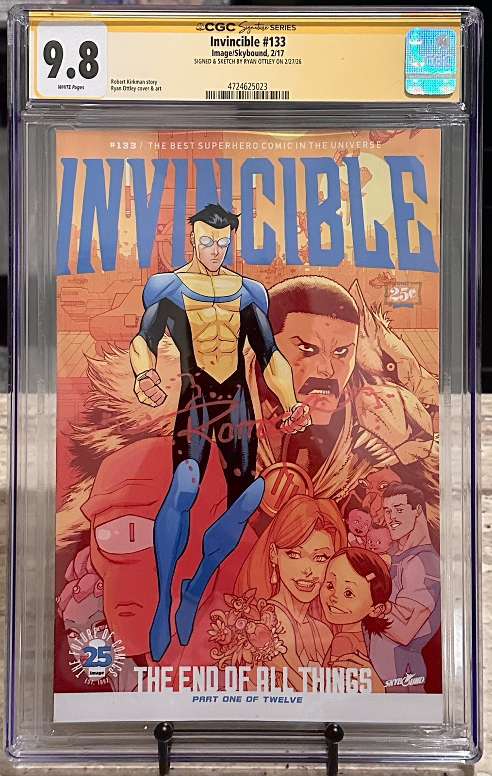 INVINCIBLE #133 CGC 9.8 SS BLOOD SPLATTER SIGNATURE BY RYAN OTTLEY