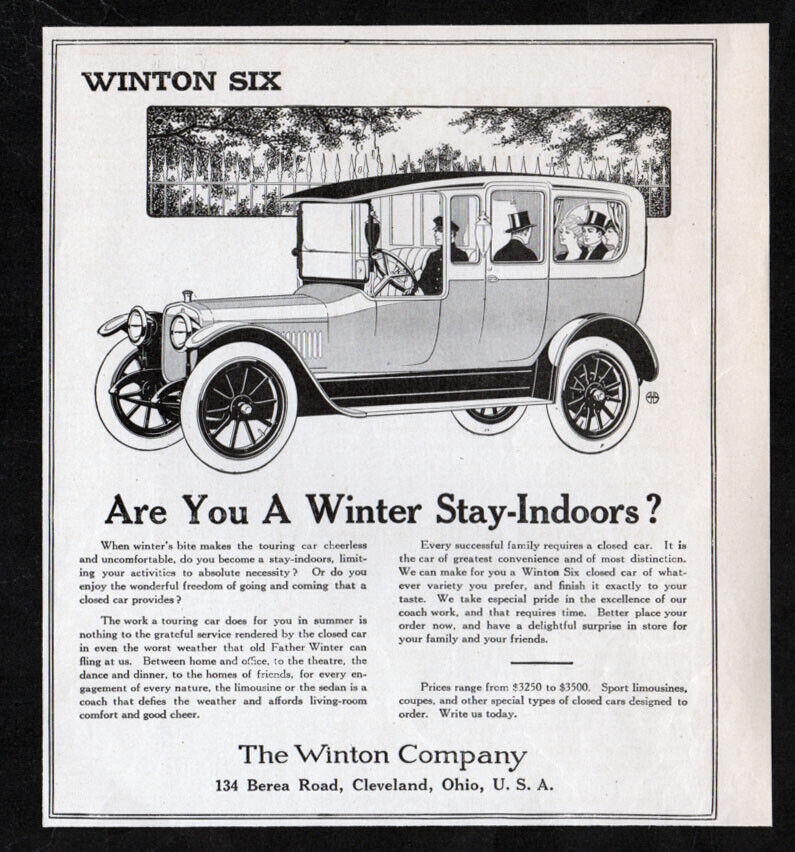 1915 WINTON Six Antique Vintage Original Print AD Touring car art Winter indoor