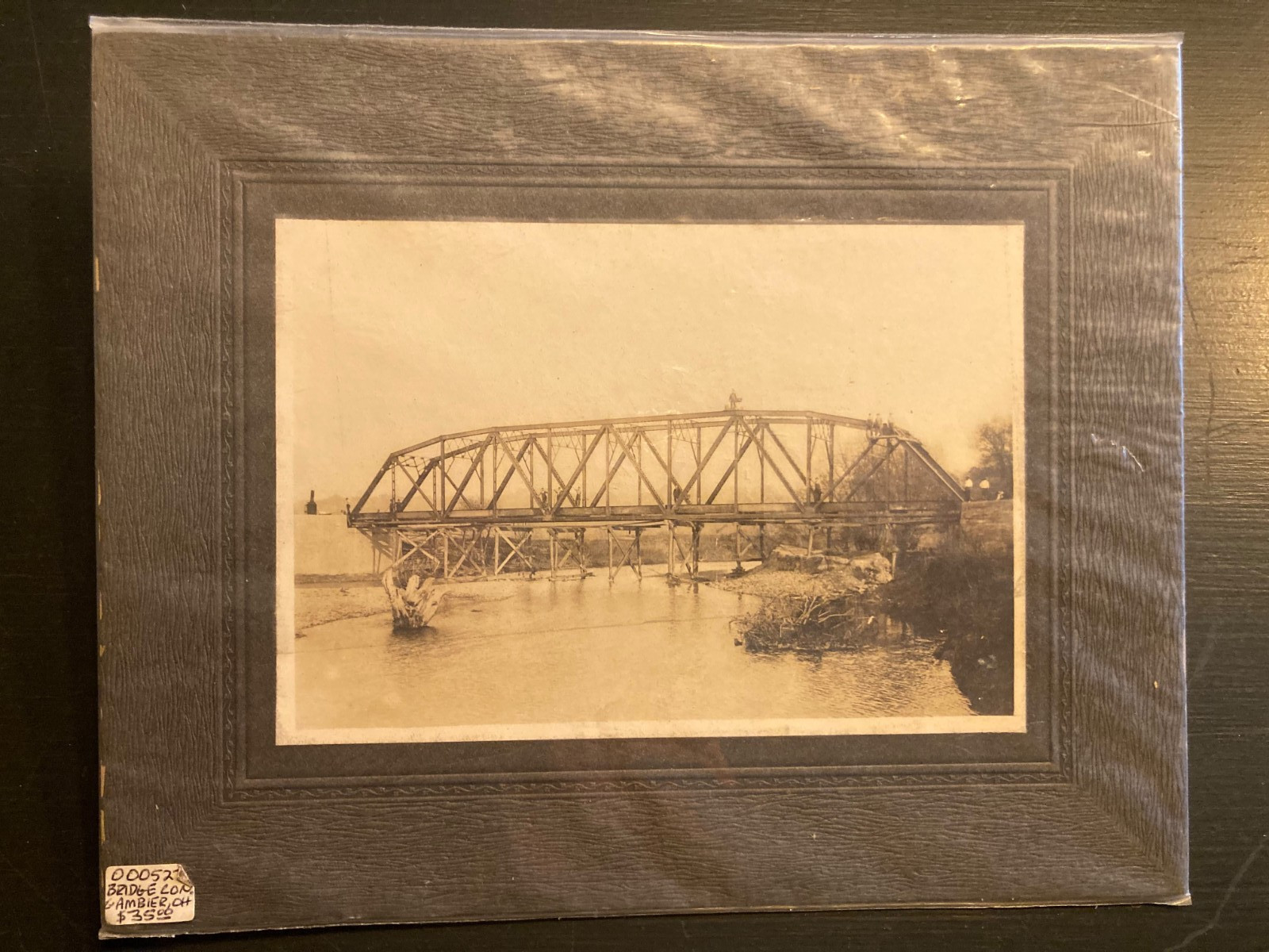 Antique Gambier Ohio Bridge Photo Railroad Truss Bridge River 8x9.75 Mounted