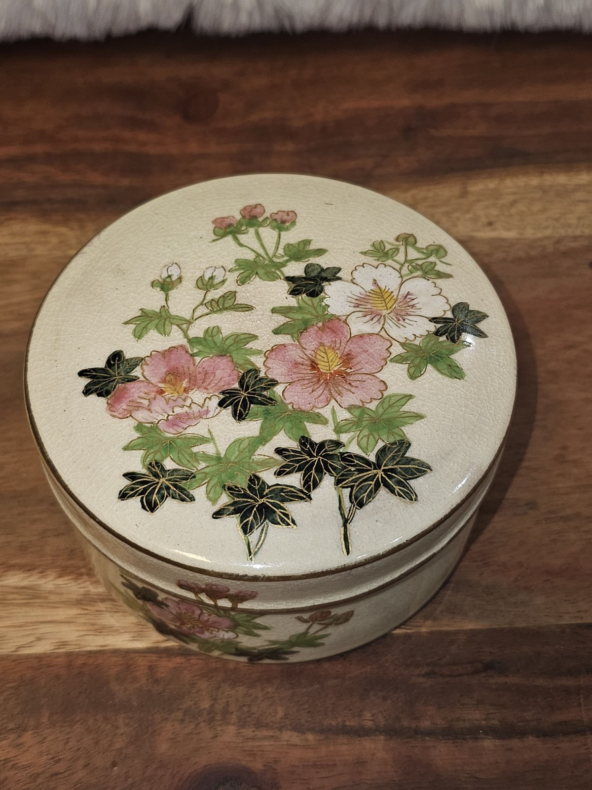 Vintage Japanese Satsuma Ware Trinket Box Koshida Workshop, Kyoto c. 1920s-50s