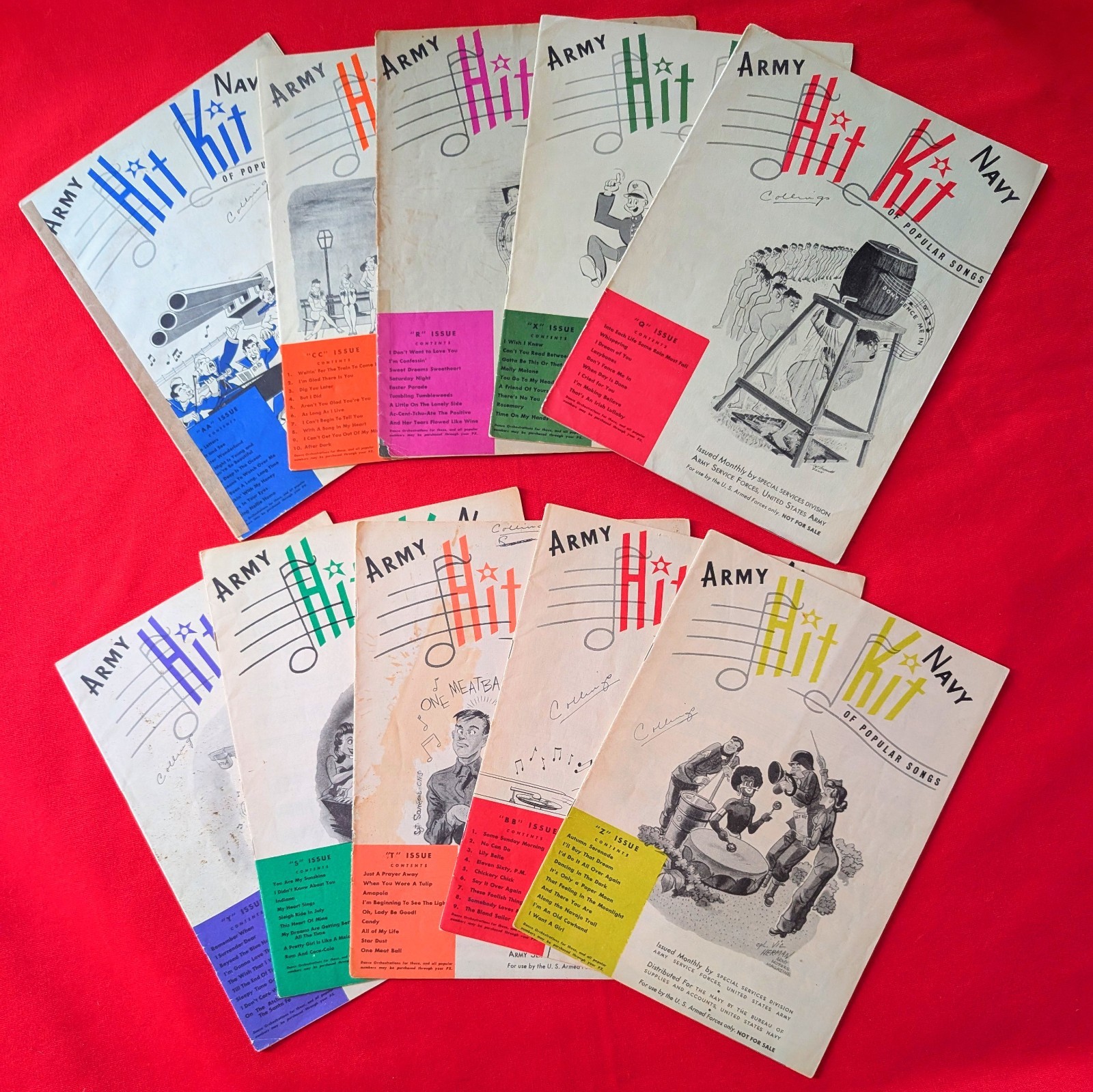 LOT OF 10 Vintage Army Navy Hit Kit of Popular Songs Sheet Music 100+/- SONGS LOT OF 10 Vintage Army Navy Hit Kit of Popular Songs Sheet Music 100+/- SONGS