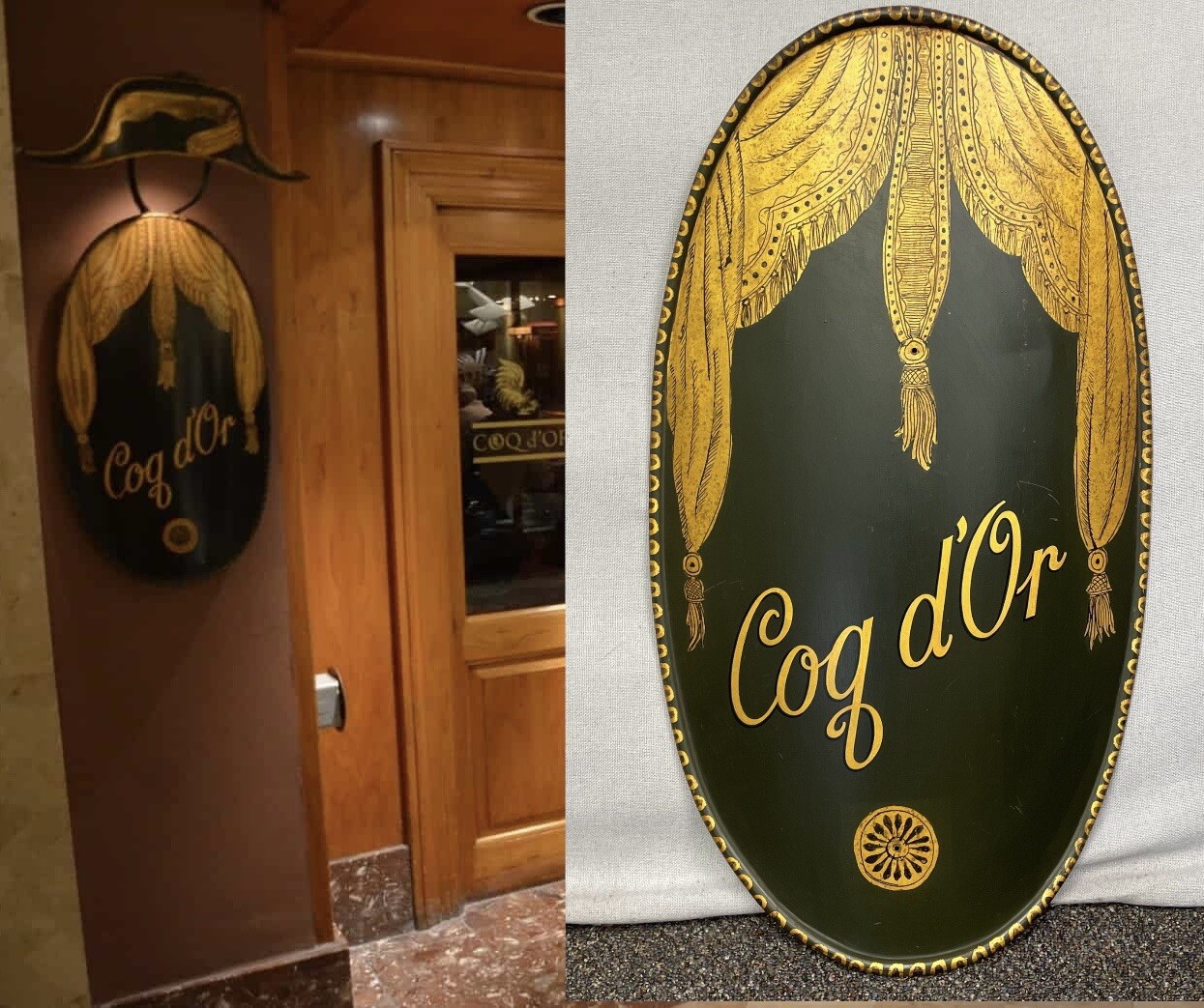 Coq D’Or Chicago The Drake Hotel Bar Sign Hand Painted Restaurant Trade Vintage