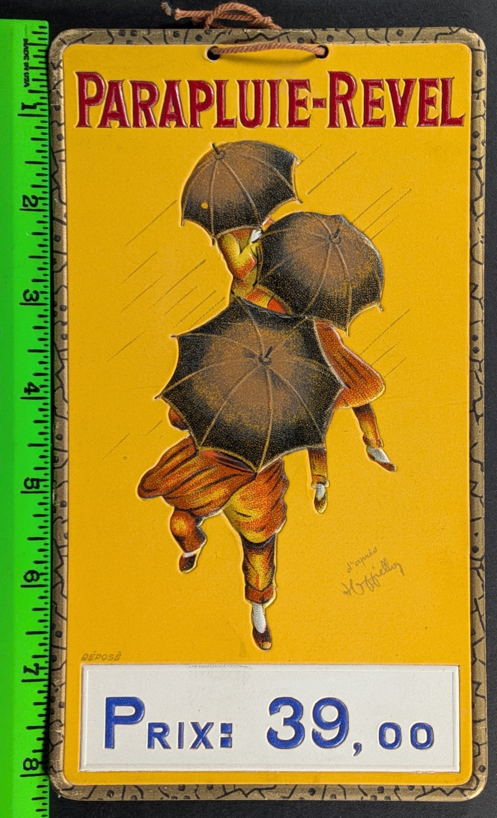Vintage 1930's French Umbrella Art by Cappiello Carboard Hang Sign Vintage 1930's French Umbrella Art by Cappiello Carboard Hang Sign