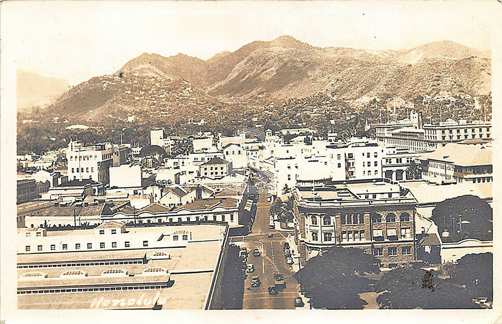 Honolulu HI Hawaii Aerial View in 1942 RPPC Postcard Copy