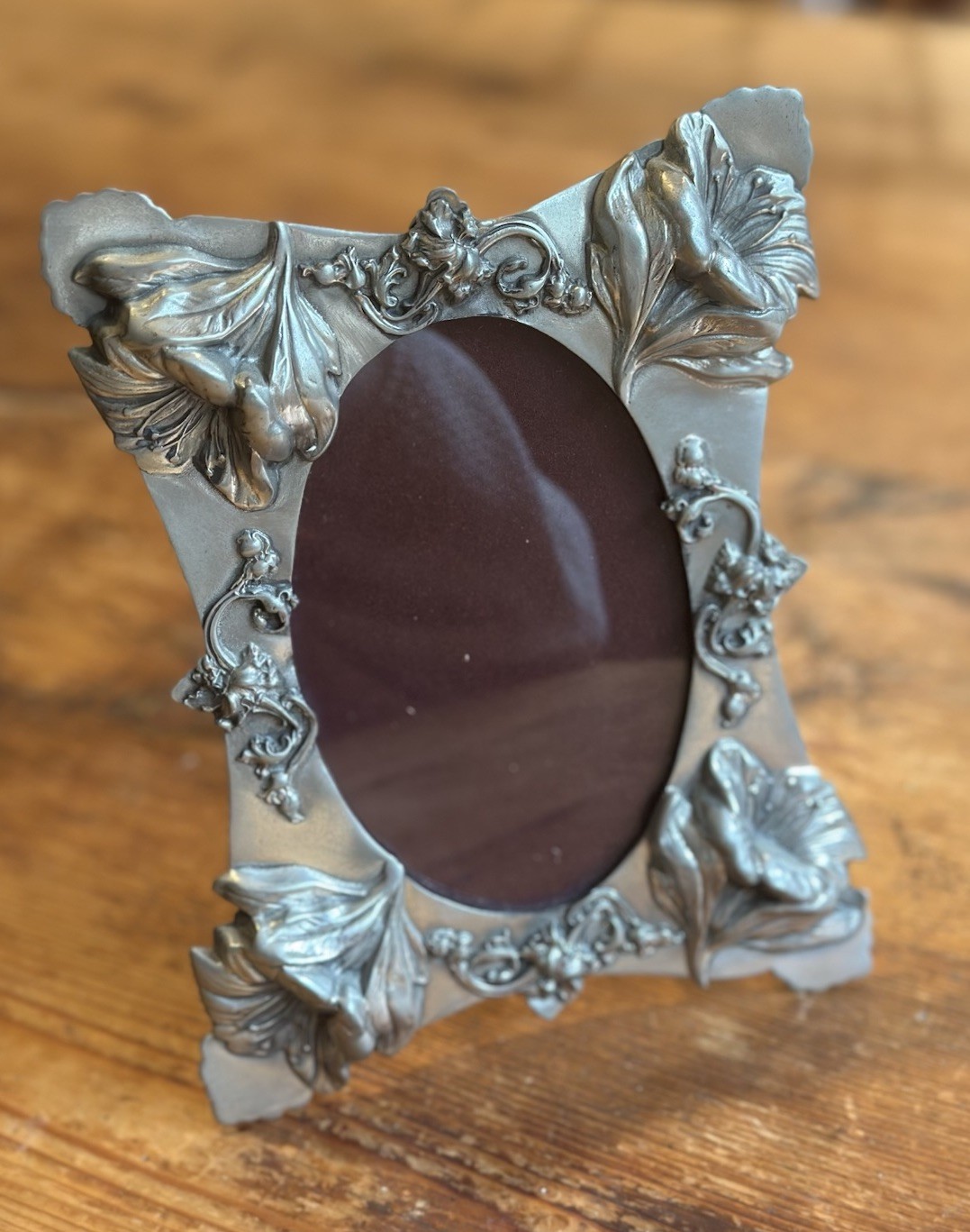1981 ELIAS Fine Photo Frame Sterling Silver & Pewter 3D Flowers - Vintage & Rare
