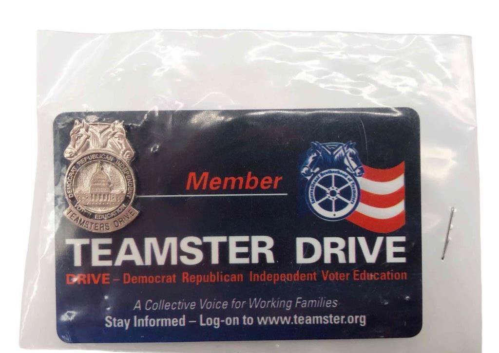 Vintage Teamsters Drive Pin on Member Card Democrat Republican Independent Voter